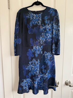 Banana Republic Navy Blue Floral Long Sleeve Dress